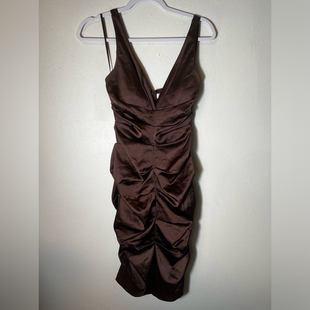 Cache Brown Ruched Midi Dress - Picture 2 of 6